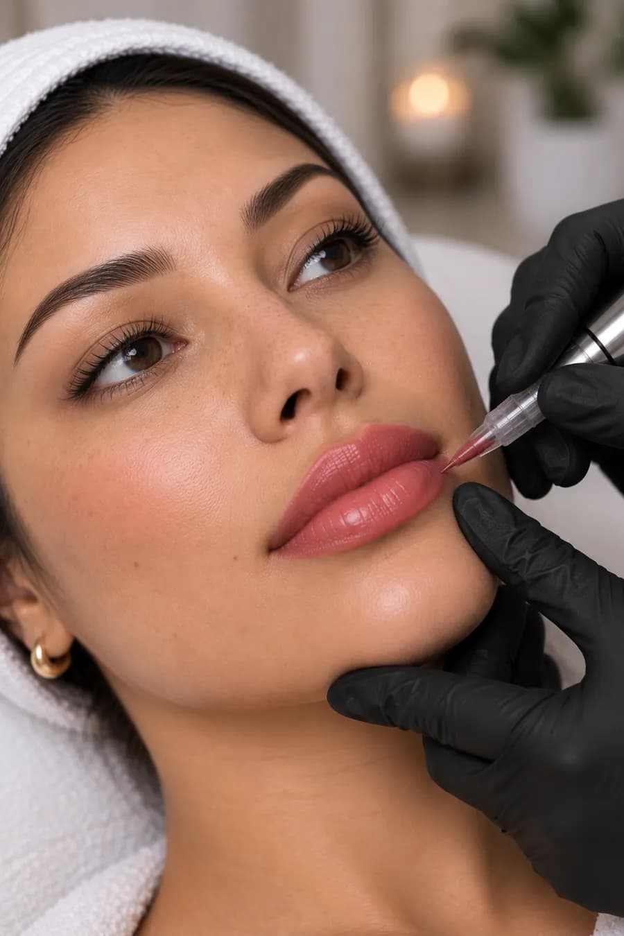 A permanent make-up device working soft colour through the lips